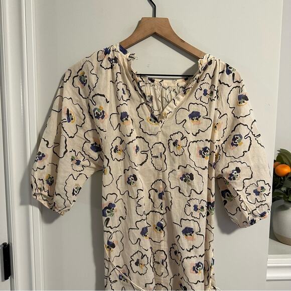 APIECE APART Cream Abstract Floral Cotton Mini Dress Medium - Picture 6 of 11